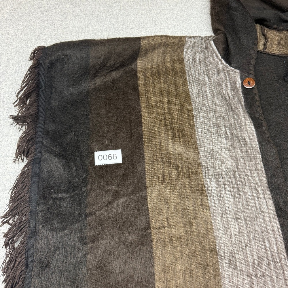 Unbranded Hooded Poncho One Size Brown Striped Fringe Button Wrap Bohemian Soft - Picture 8 of 8
